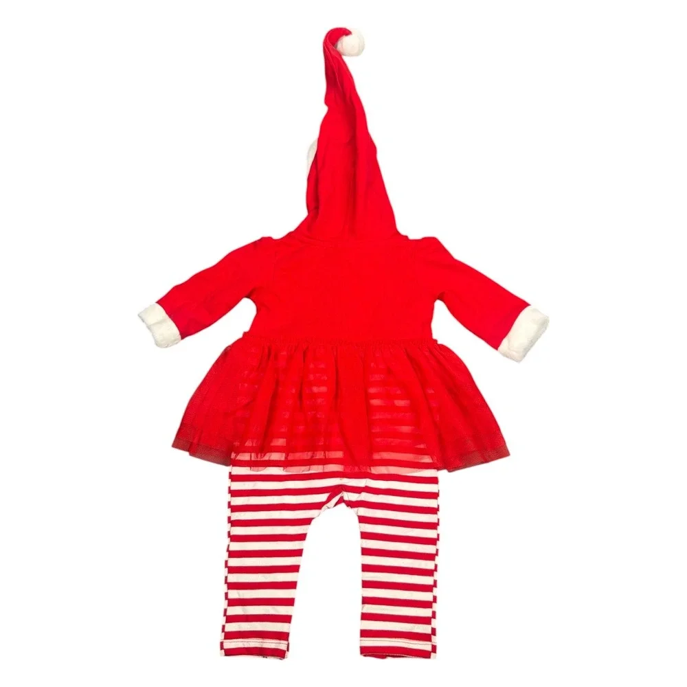 Cat & Jack Baby Christmas Santa Hoodie Tutu Romper Red Striped Outfit 3-6M